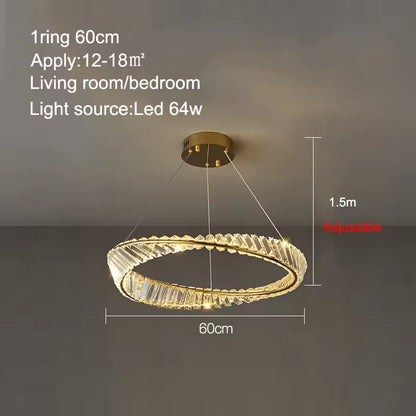 Eclairage suspension Suspension luminaire anneaux cristallin 1 ANNEAUX DIAMÈTRE 60 cm / LUMIÈRE CHAUDE 3000k