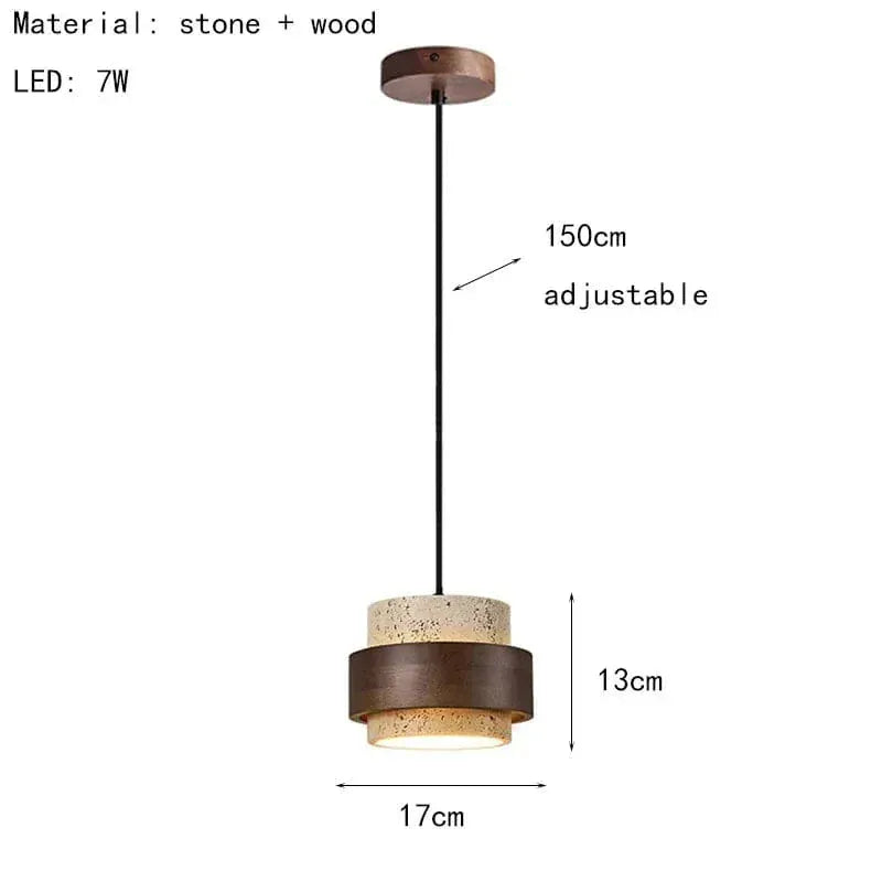 Eclairage suspension Suspension pierre de travertin orné de bois couleur ébène 1 LAMPE