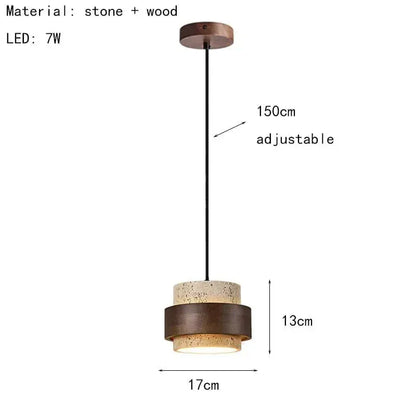 Eclairage suspension Suspension pierre de travertin orné de bois couleur ébène 1 LAMPE