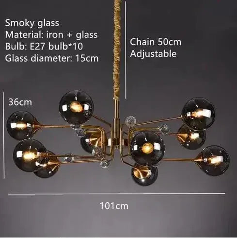 ECLAIRAGE SUSPENSION Suspension globe en verre design 10 TÊTES-GRIS