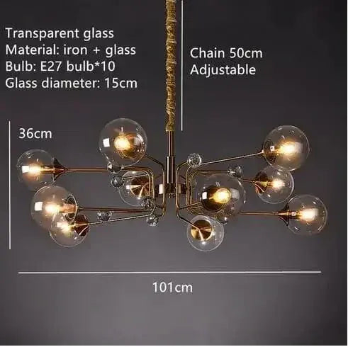 ECLAIRAGE SUSPENSION Suspension globe en verre design 10 TÊTES-TRANSPARENT