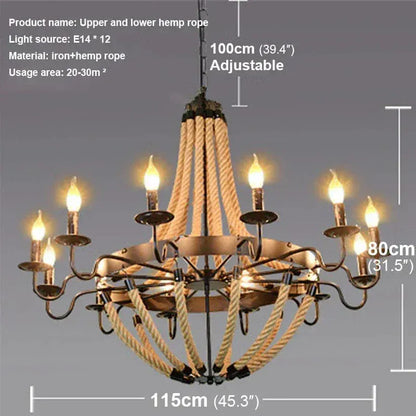 ECLAIRAGE SUSPENSION Suspension luminaire en corde style rustique 12 LAMPES