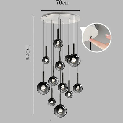 ECLAIRAGE SUSPENSION Suspension haut plafond boule de verre fumé 12 / LUMIÈRE CHAUDE