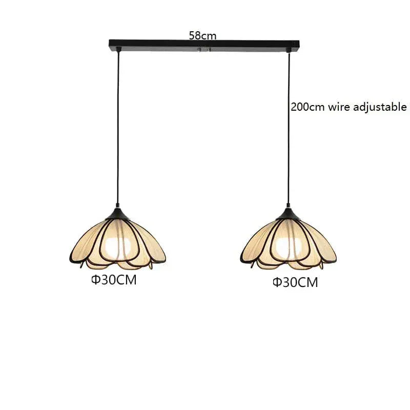 Eclairage suspension Suspension fleur en tissu 2 TÊTES BASE LONGUE