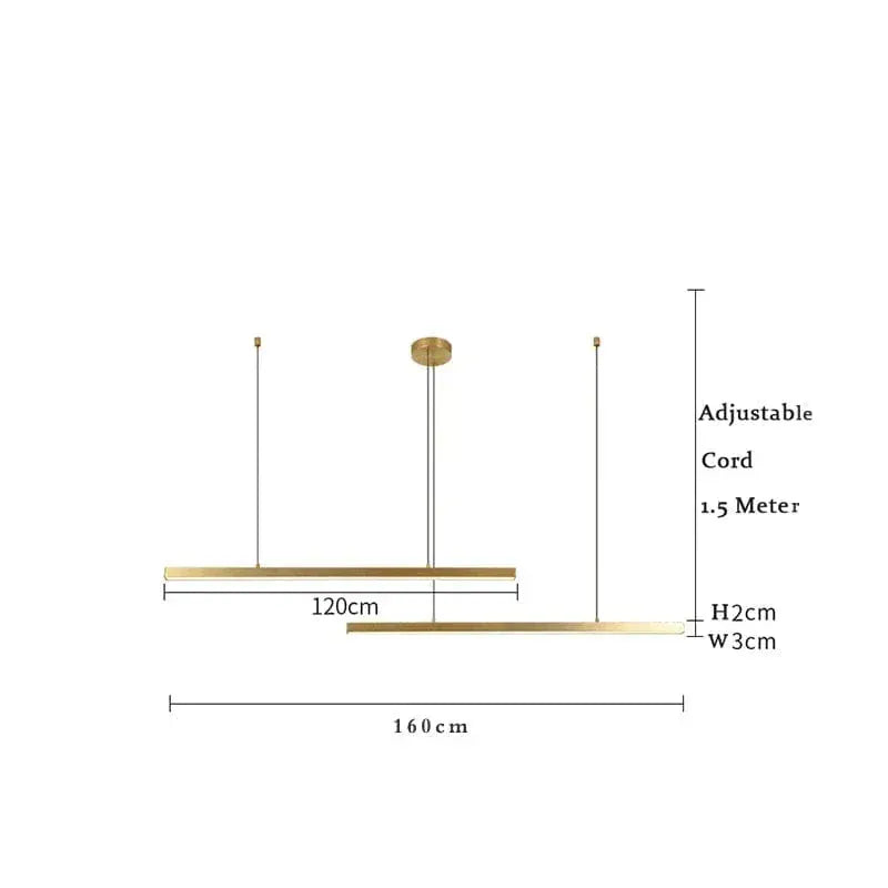 Eclairage suspension Suspension dorée barre led 2-TÊTES LONGUEUR 160cm / LUMIÈRE FROIDE 6000K