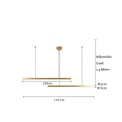 Eclairage suspension Suspension dorée barre led 2-TÊTES LONGUEUR 160cm / LUMIÈRE FROIDE 6000K