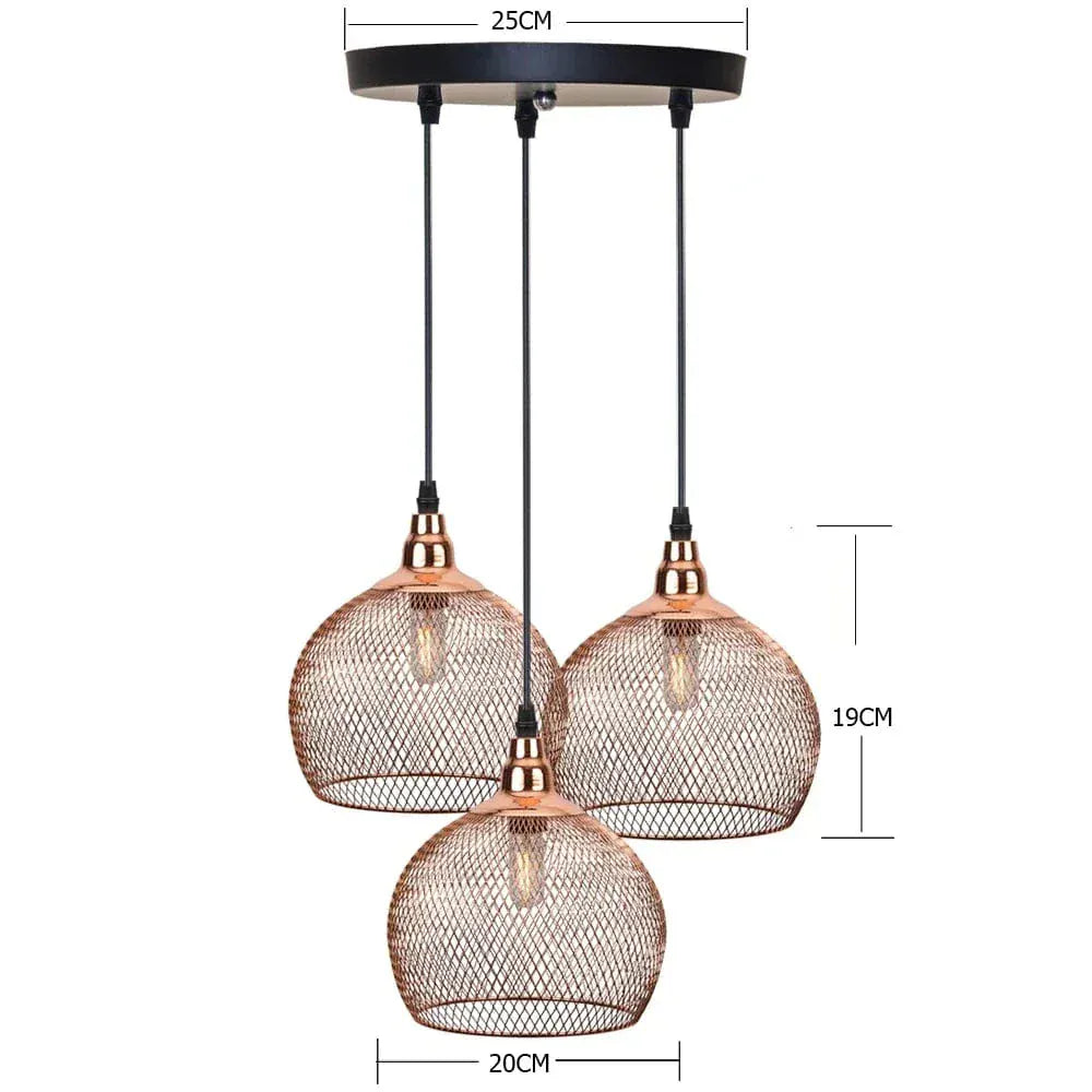 Eclairage suspension Suspension 3 lampes abat-jour cuivré 3 LAMPES BASE RONDE