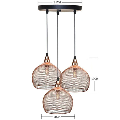 Eclairage suspension Suspension 3 lampes abat-jour cuivré 3 LAMPES BASE RONDE