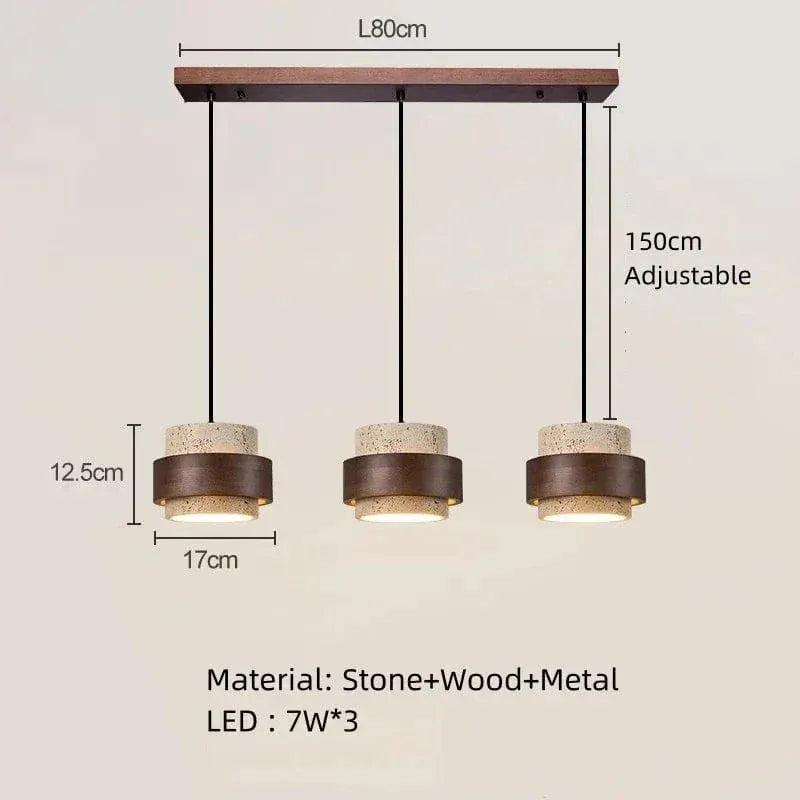 Eclairage suspension Suspension pierre de travertin orné de bois couleur ébène 3 LAMPES