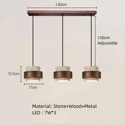 Eclairage suspension Suspension pierre de travertin orné de bois couleur ébène 3 LAMPES