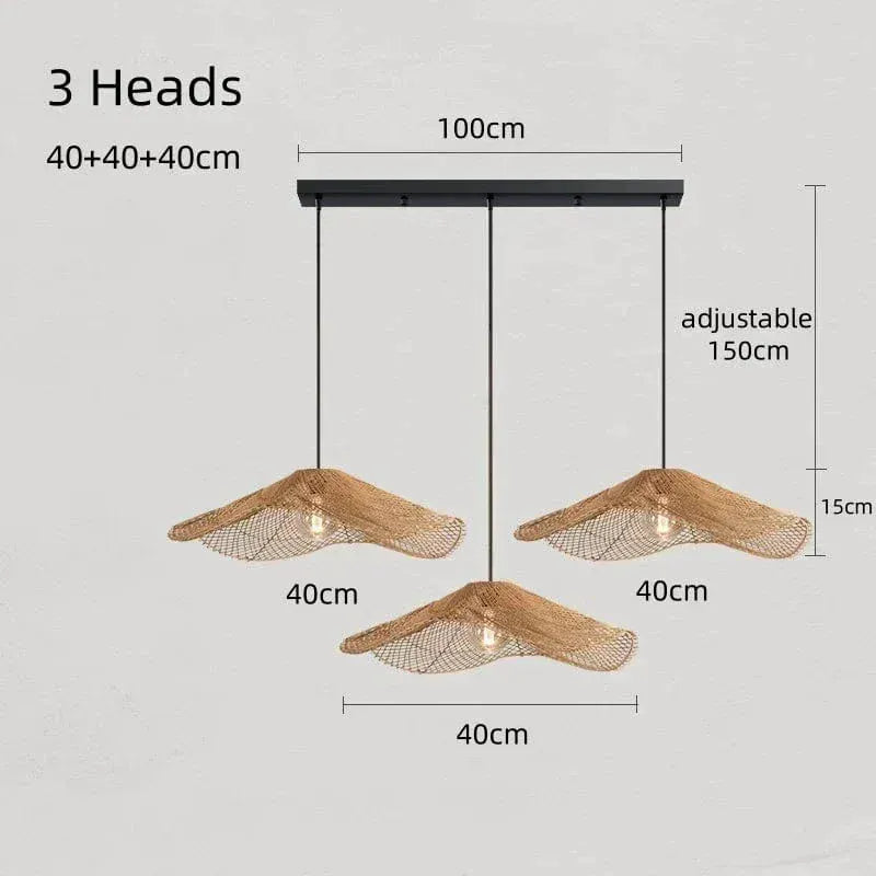 Eclairage suspension Suspension paille rotin 3 TÊTE LONG DIAMÈTRE 40 CM / LUMIÈRE NEUTRE