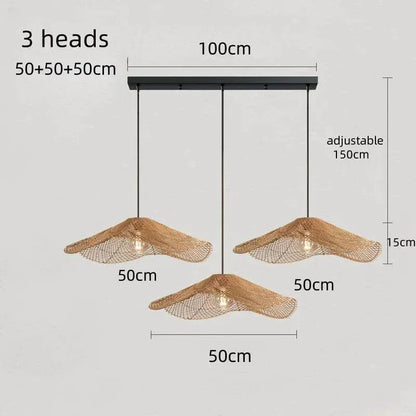 Eclairage suspension Suspension paille rotin 3 TÊTE LONG DIAMÈTRE 50 CM / LUMIÈRE NEUTRE