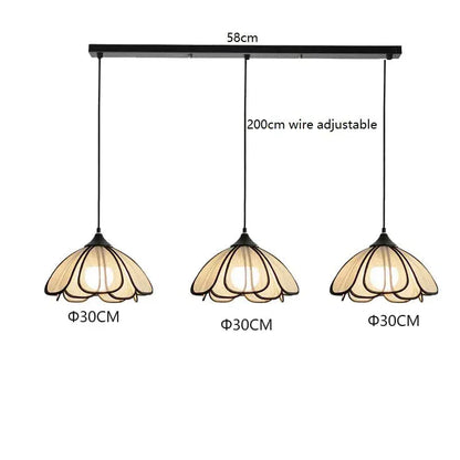 Eclairage suspension Suspension fleur en tissu 3 TÊTES BASE LONGUE
