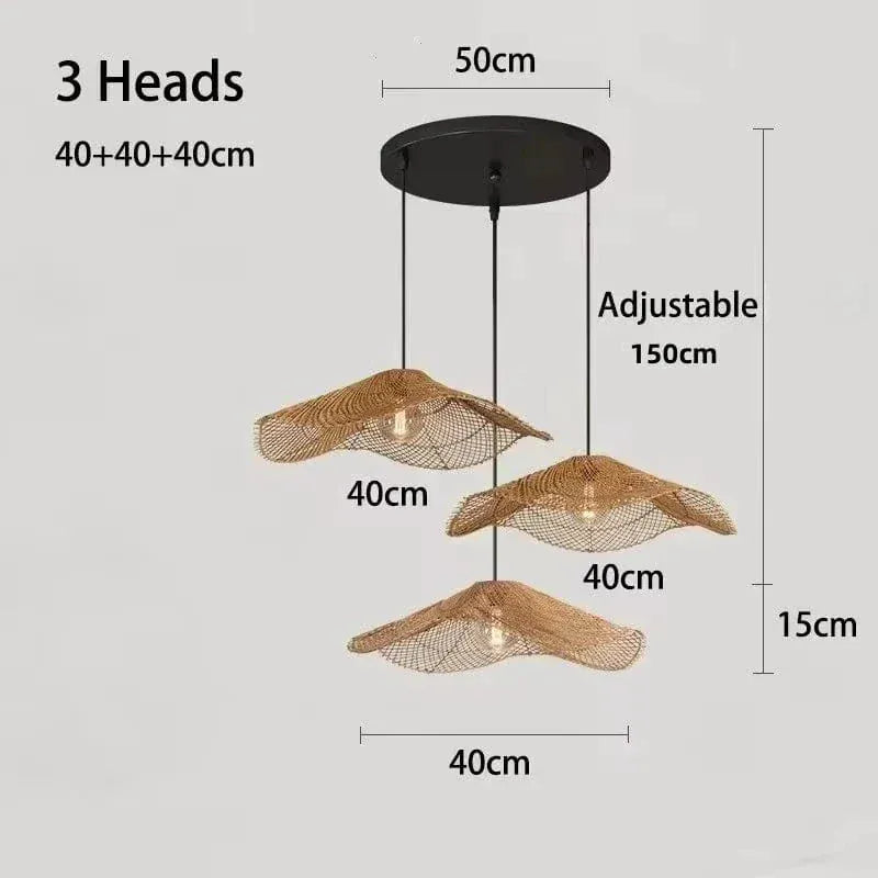 Eclairage suspension Suspension paille rotin 3 TÊTES ROND DIAMÈTRE 40 CM / LUMIÈRE NEUTRE