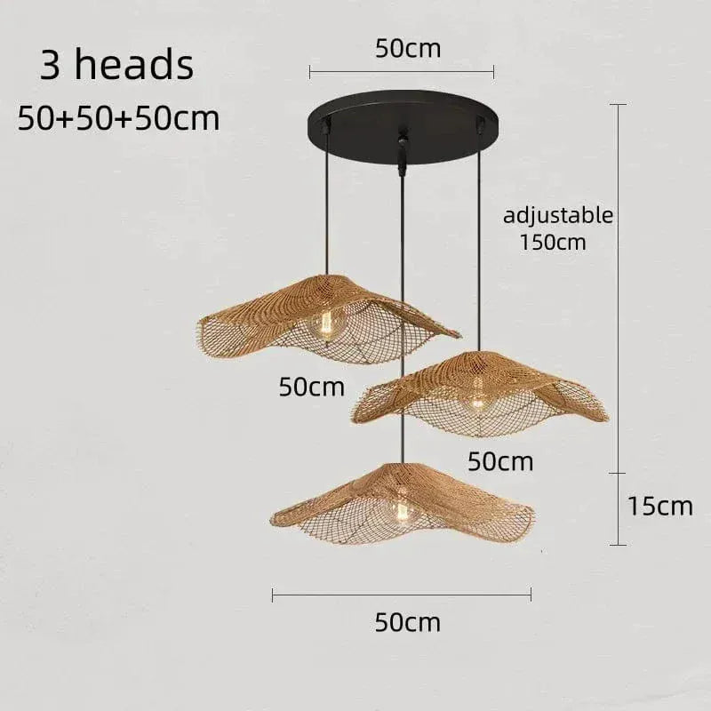 Eclairage suspension Suspension paille rotin 3 TÊTES ROND DIAMÈTRE 50 CM / LUMIÈRE NEUTRE