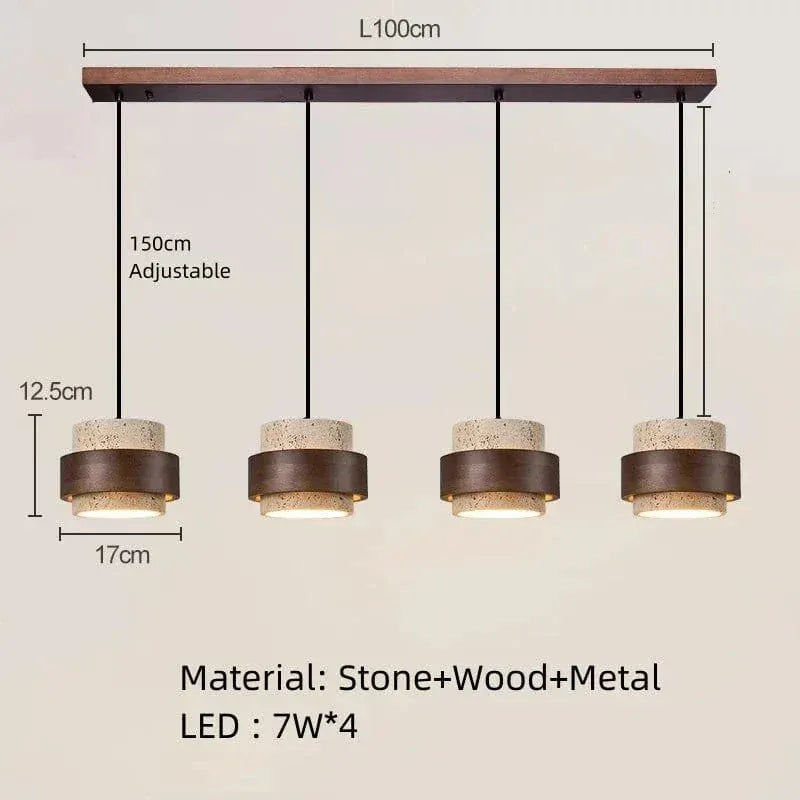 Eclairage suspension Suspension pierre de travertin orné de bois couleur ébène 4 LAMPES