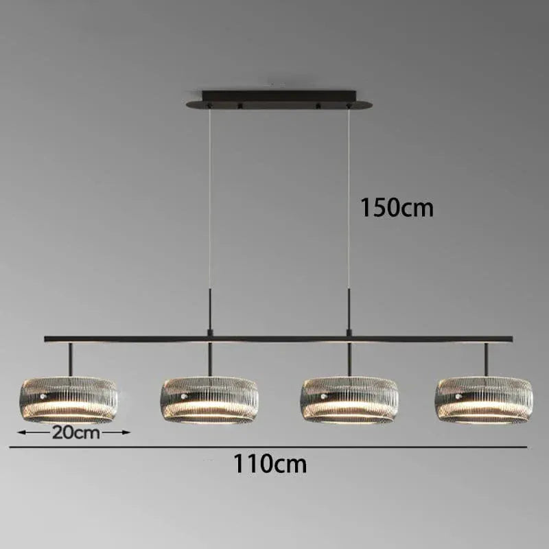 Eclairage suspension Suspension 4 lampes en verre côtelé 4 TÊTES / LUMIÈRE FROIDE