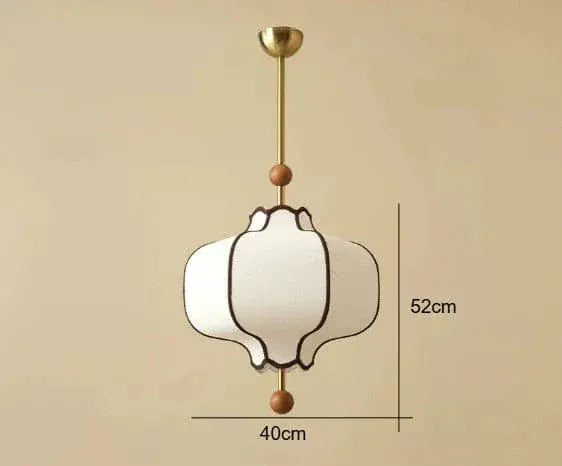Eclairage suspension Suspension en tissu style ancien ornée de bois 40 CM / LUMIÈRE BLANCHE 6000K