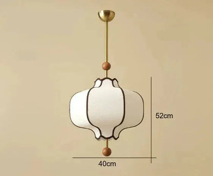 Eclairage suspension Suspension en tissu style ancien ornée de bois 40 CM / LUMIÈRE BLANCHE 6000K