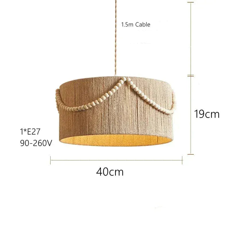 Eclairage suspension Suspension en fibre naturelle ornée de perle en bois 40 CM / LUMIÈRE CHAUDE