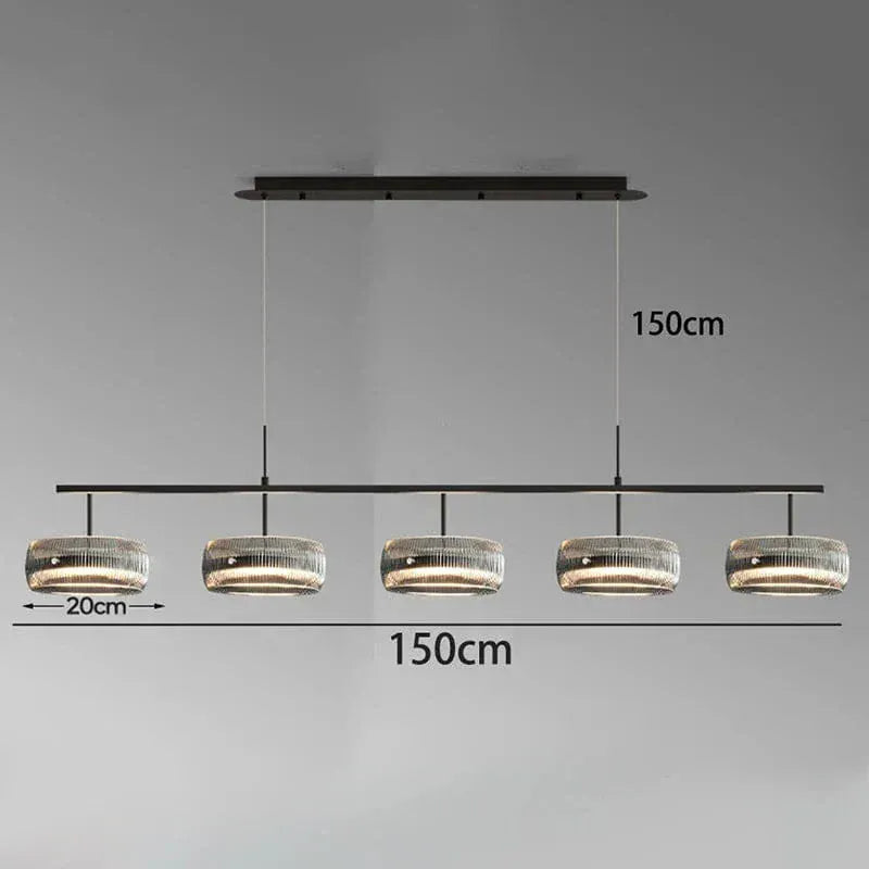 Eclairage suspension Suspension 4 lampes en verre côtelé 5 TÊTES / LUMIÈRE FROIDE