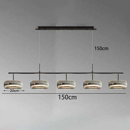 Eclairage suspension Suspension 4 lampes en verre côtelé 5 TÊTES / LUMIÈRE FROIDE