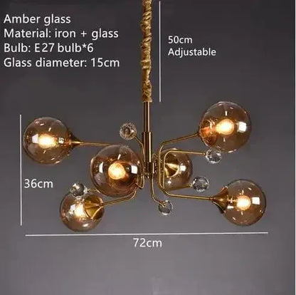 ECLAIRAGE SUSPENSION Suspension globe en verre design 6 TÊTES-AMBRE