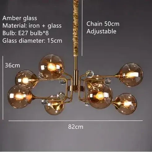 ECLAIRAGE SUSPENSION Suspension globe en verre design 8 TÊTES-AMBRE