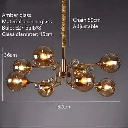 ECLAIRAGE SUSPENSION Suspension globe en verre design 8 TÊTES-AMBRE
