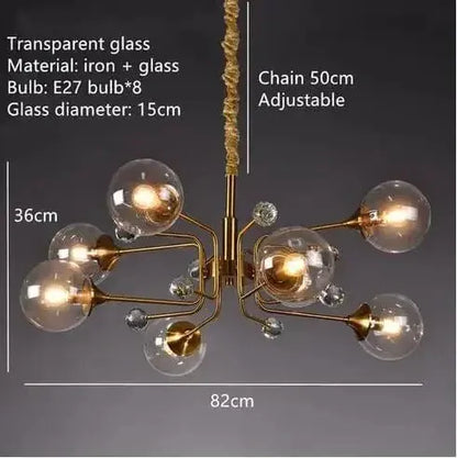 ECLAIRAGE SUSPENSION Suspension globe en verre design 8 TÊTES-TRANSPARENT