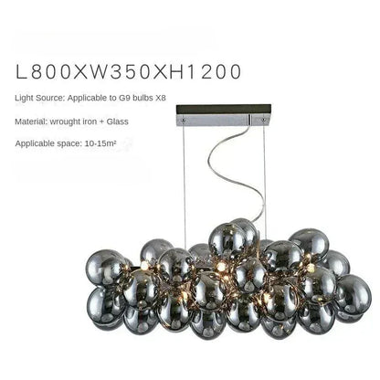 ECLAIRAGE SUSPENSION Suspension grappe bulle en verre A 8 TÊTES LONGUE / LUMIÈRE CHAUDE