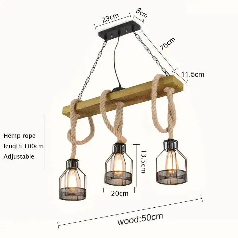 Eclairage suspension Suspension 3 lampes industrielles avec cordage A