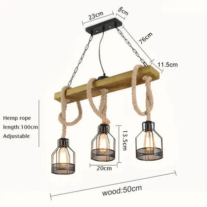 Eclairage suspension Suspension 3 lampes industrielles avec cordage A