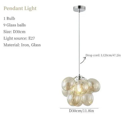 ECLAIRAGE SUSPENSION Suspension grappe bulle en verre B 1 TÊTES / LUMIÈRE CHAUDE