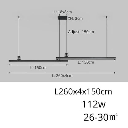 ECLAIRAGE SUSPENSION Suspension barre led moderne design minimaliste B 150x150cm / DIMMABLE CONTRÔLE INTERRUPTEUR MURALE
