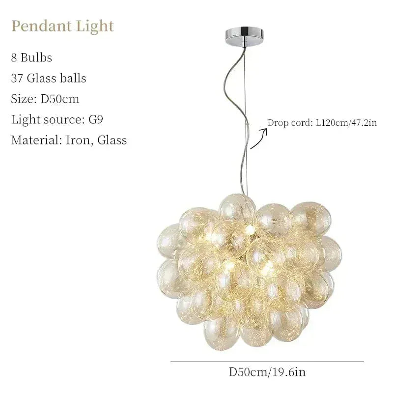 ECLAIRAGE SUSPENSION Suspension grappe bulle en verre B 8 TÊTES RONDE / LUMIÈRE CHAUDE