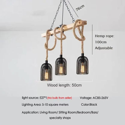 Eclairage suspension Suspension 3 lampes industrielles avec cordage B