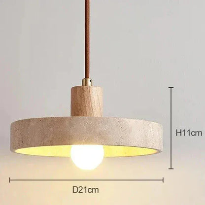 Eclairage suspension Suspension plate en pierre de travertin ornée de bois BAMBOU / LUMIÈRE CHAUDE  4000K