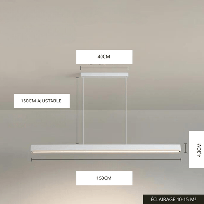 Eclairage suspension Suspension barre LED noire design minimaliste BLANC 150 CM