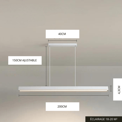 Eclairage suspension Suspension barre LED noire design minimaliste BLANC 200 CM