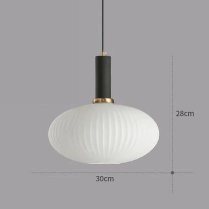Eclairage suspension Suspension ovale en verre côtelé BLANC