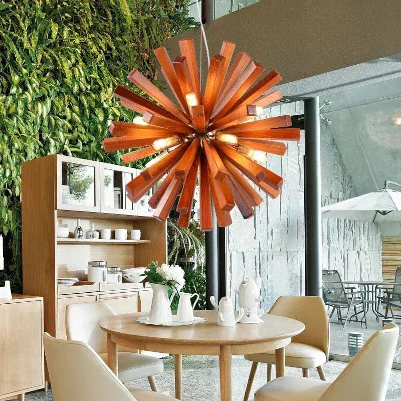 Eclairage suspension Suspension en bois étoile BOIS LASURÉ / DIAMÈTRE DE LA TÊTE 52 CM / LUMIÈRE CHAUDE