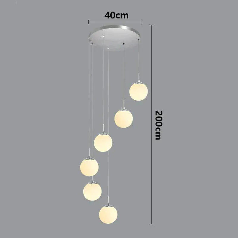 ECLAIRAGE SUSPENSION Suspension haut plafond boule de verre opaline CHROME 6 / DIMMABLE AVEC TÉLÉCOMMANDE