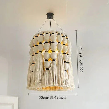 ECLAIRAGE SUSPENSION Suspension bohème avec pampille en laine D 50 CM / LUMIÈRE CHAUDE