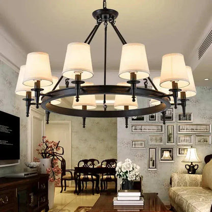 Eclairage suspension Suspension abat-jour maison de campagne DIAMÈTRE 100 CM HAUTEUR 70 CM / 10 TÊTES / NOIR