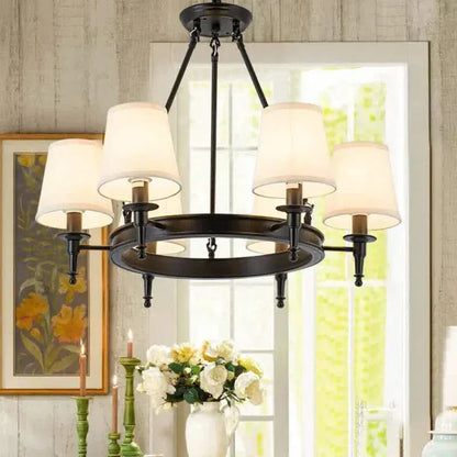 Eclairage suspension Suspension abat-jour maison de campagne DIAMÈTRE 70 HAUTEUR 50 CM TÊTES 6 / NOIR
