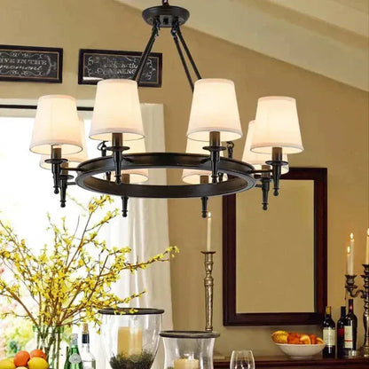 Eclairage suspension Suspension abat-jour maison de campagne DIAMÈTRE 80 HAUTEUR 60 CM / TÊTES 8 / NOIR
