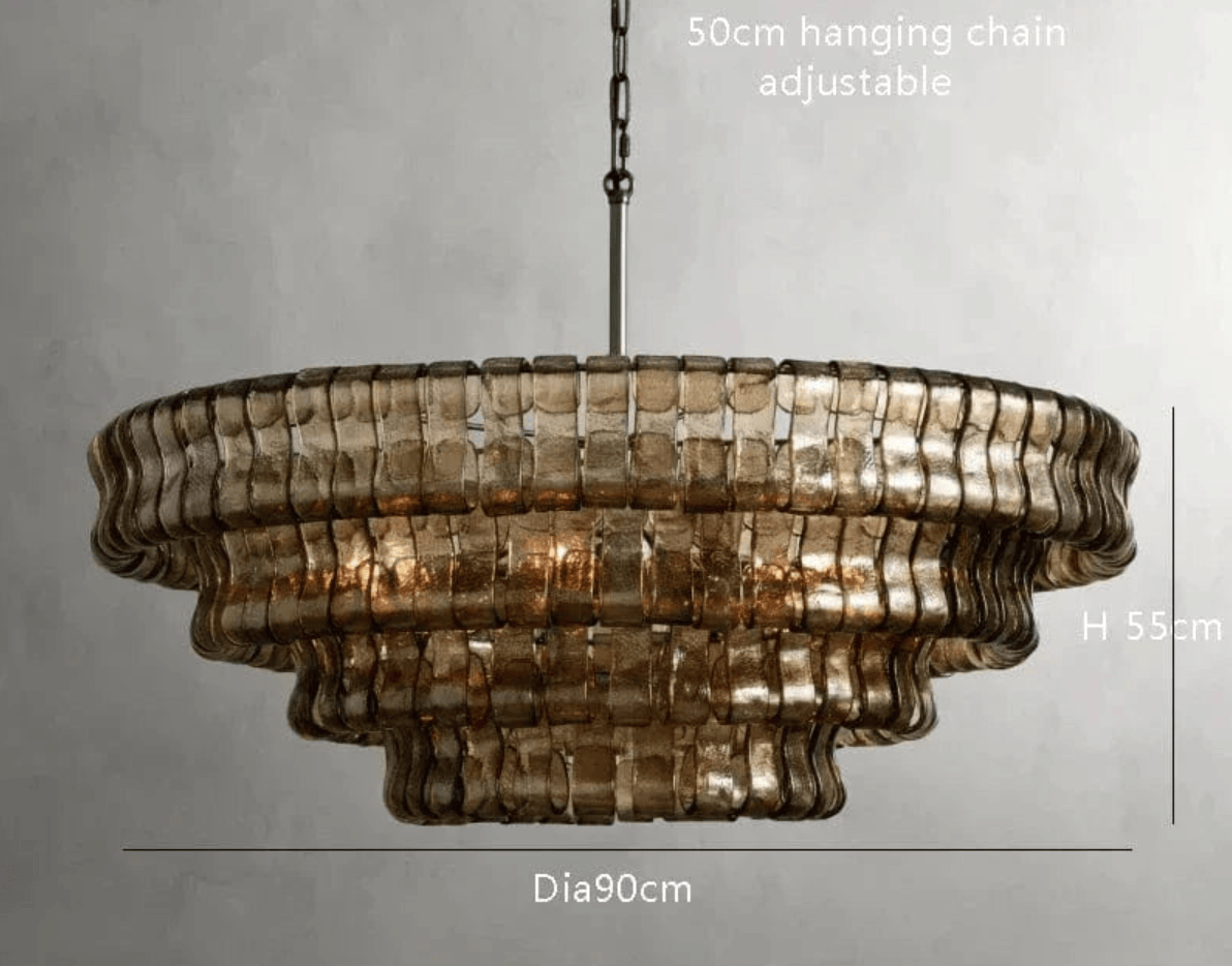 Eclairage suspension Suspension en verre art-déco DIAMÈTRE 90 CM NOIR VERRE FUMÉ / LUMIÈRE NEUTRE