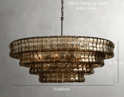 Eclairage suspension Suspension en verre art-déco DIAMÈTRE 90 CM NOIR VERRE FUMÉ / LUMIÈRE NEUTRE