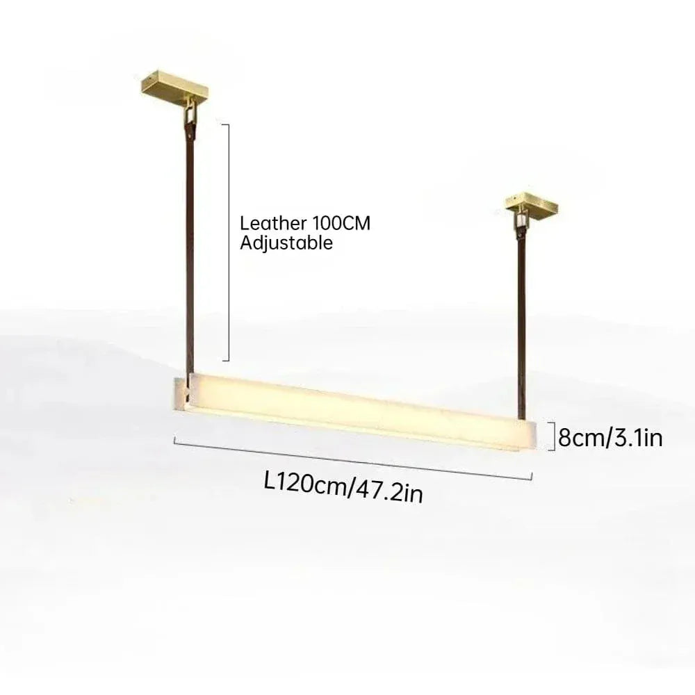 Eclairage suspension Suspension en pierre albâtre avec descente en cuir LONGUEUR 120CM / TRICOLORE DIMMABLE